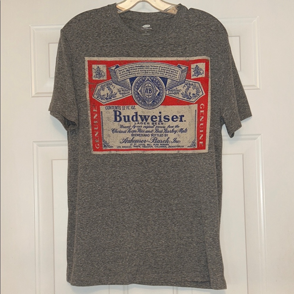Budweiser Men’s Unisex T-Shirt M Gray Beer Iconic Casual Everyday Cotton Poly